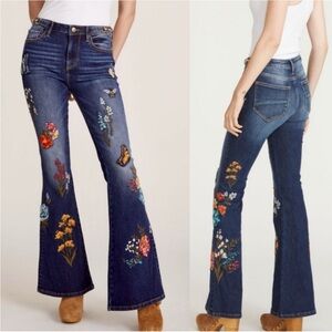 Driftwood Farah Butterfly Garden Embroidered Flare Jeans Denim 26 Free People